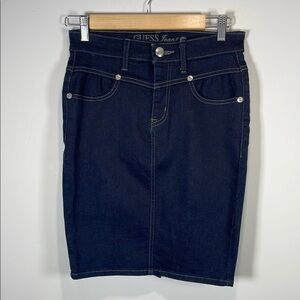 GUESS Dark Wash Denim Pencil Skirt Stretch Jean Skirt Size 28